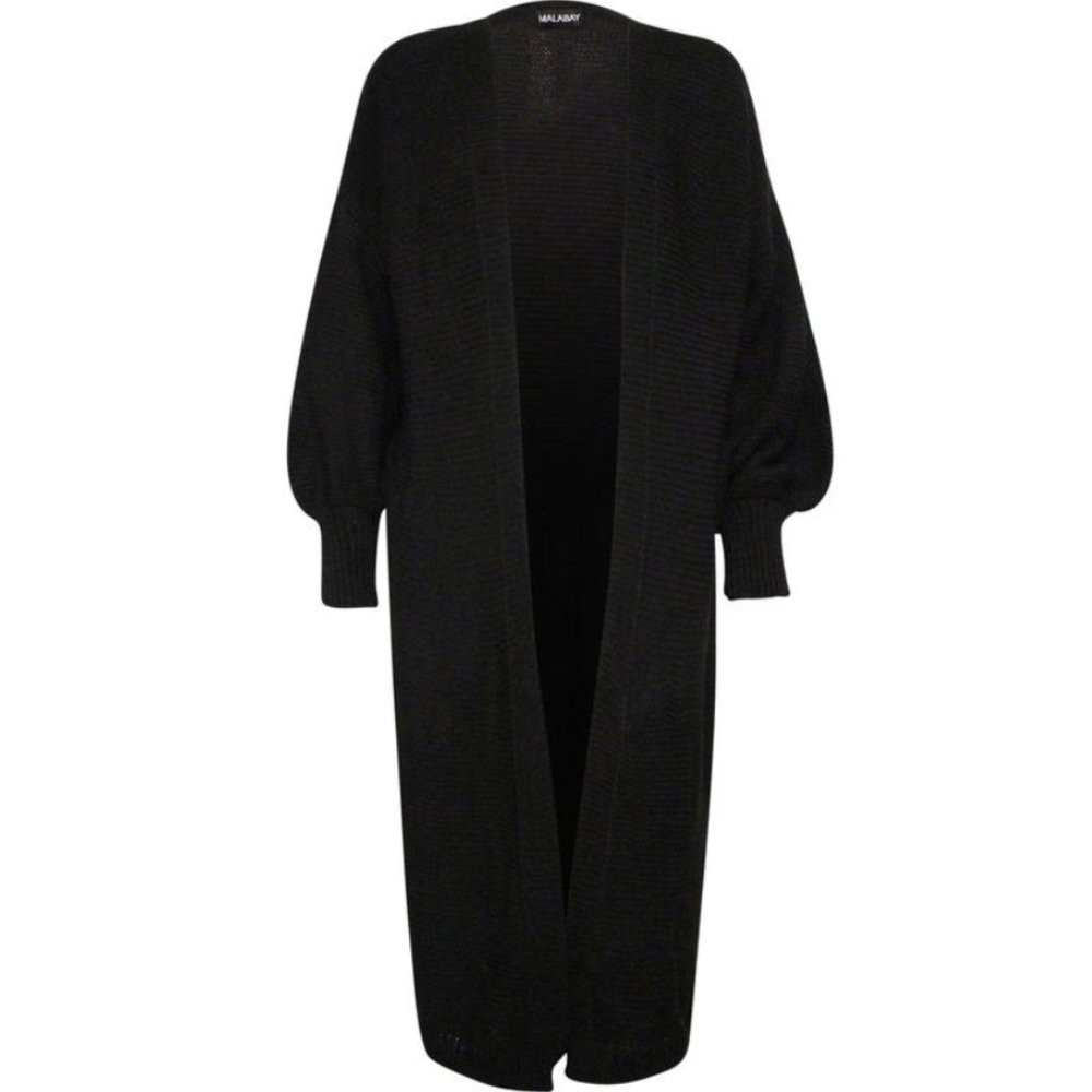 BLACK LONGLINE KNITTED CARDIGAN